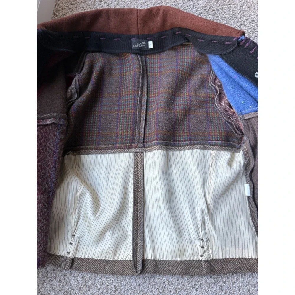 Baabaazuzu Vtg Wool Patchwork Jacket Boho Art to Wear sz L eclectic Whimsygoth - Picture 4 of 12